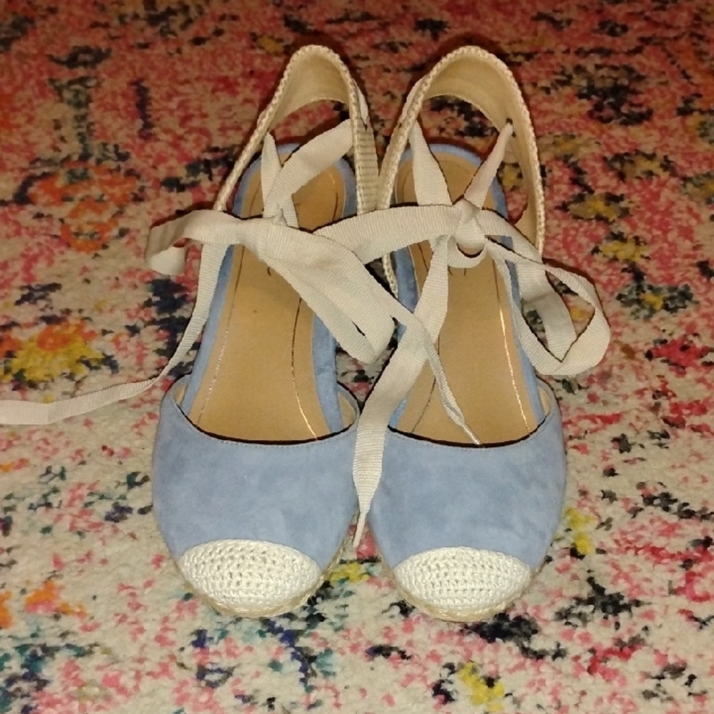 Vionic Light Blue Espadrille Wedge Slingback with Cream Toe - Picture 5 of 5